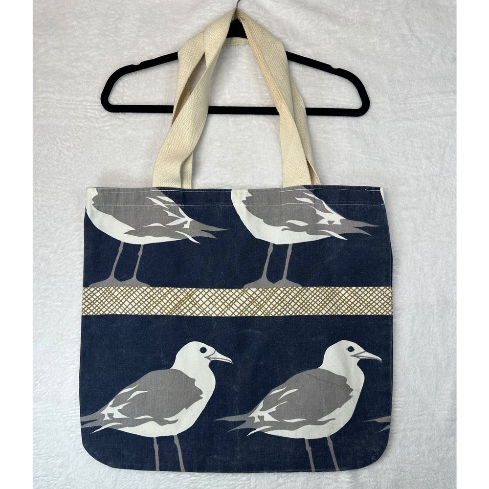 Michigan Rag Co Tote Bag Unisex Large Navy Seagull Print Canvas Handbag